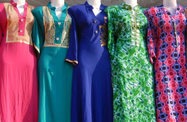 Mannequins,dressed in indian salwar kameez, women dress,in front of retail clothes shop or store,Hyderabad,India