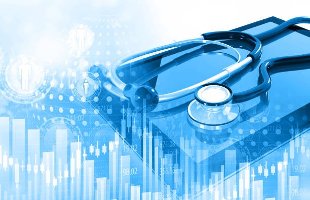 Medical industry stock market graph chart. Stethoscope with stock market graph. 3d illustration